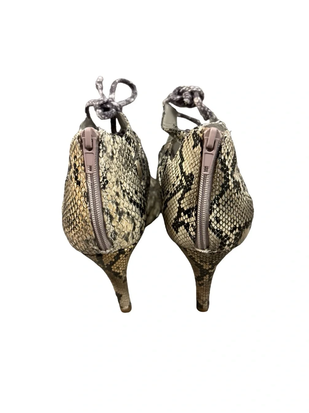 IMPO Snake Strappy Stiletto Back Zip Heels in Beige and Brown Size 6.5